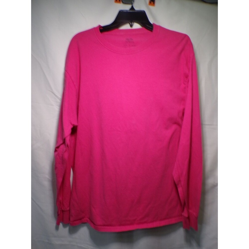 Fruit of the Loom Men's Long Sleeve T Shirt Pink Cotton Crew Neck L